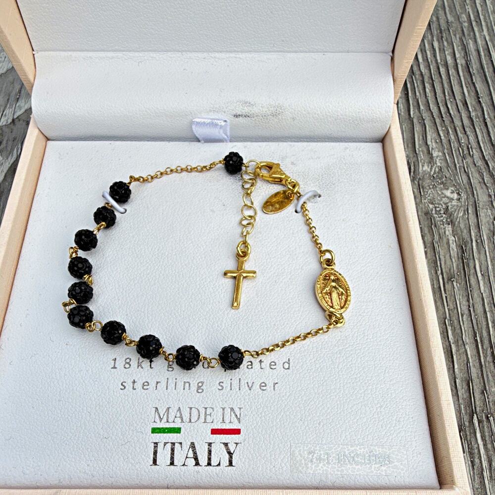 Mia Fiore Gold Plated Sterling Silver Beaded Cross Charm Bracelet 7+1" (153)